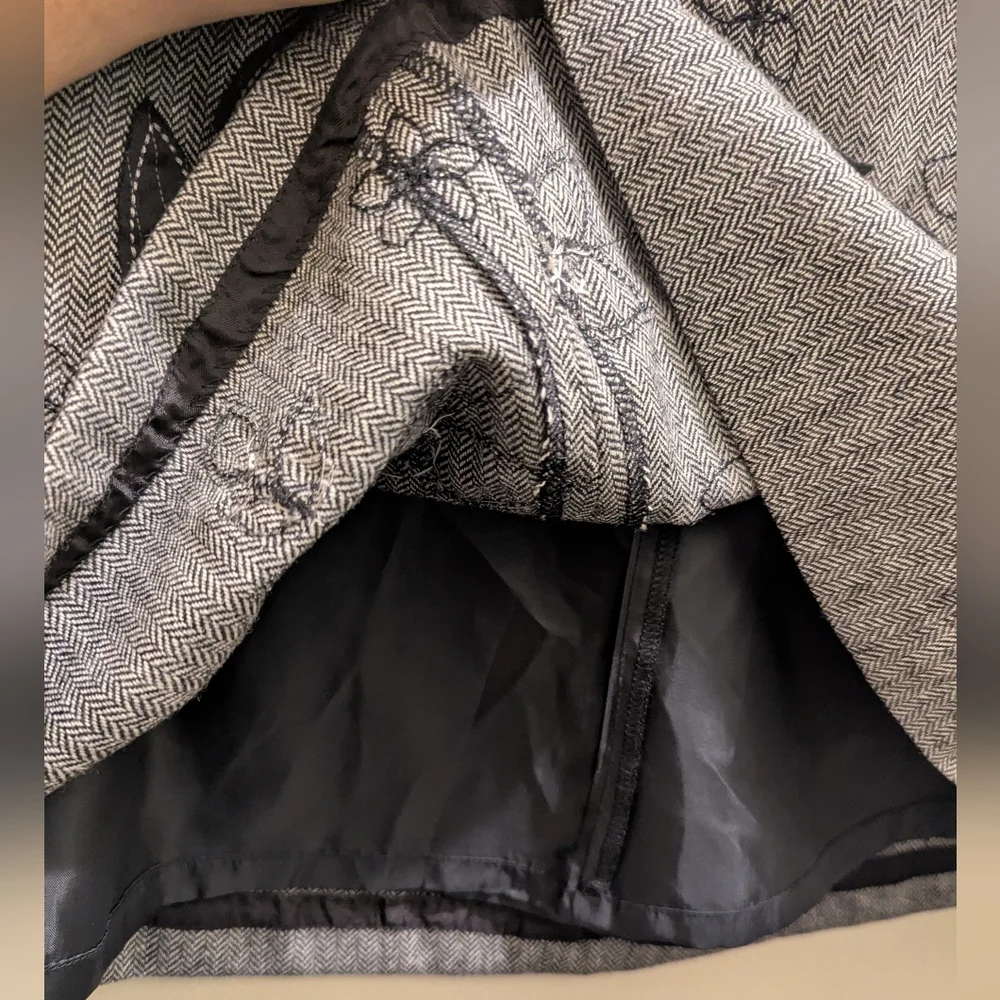 Jones New York Country Wool Blend Black/White Herringbone Embroidered Skirt- 6 - Picture 7 of 12